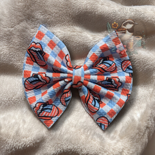 Red, White + Blue Gingham Tongues - 5" Bow