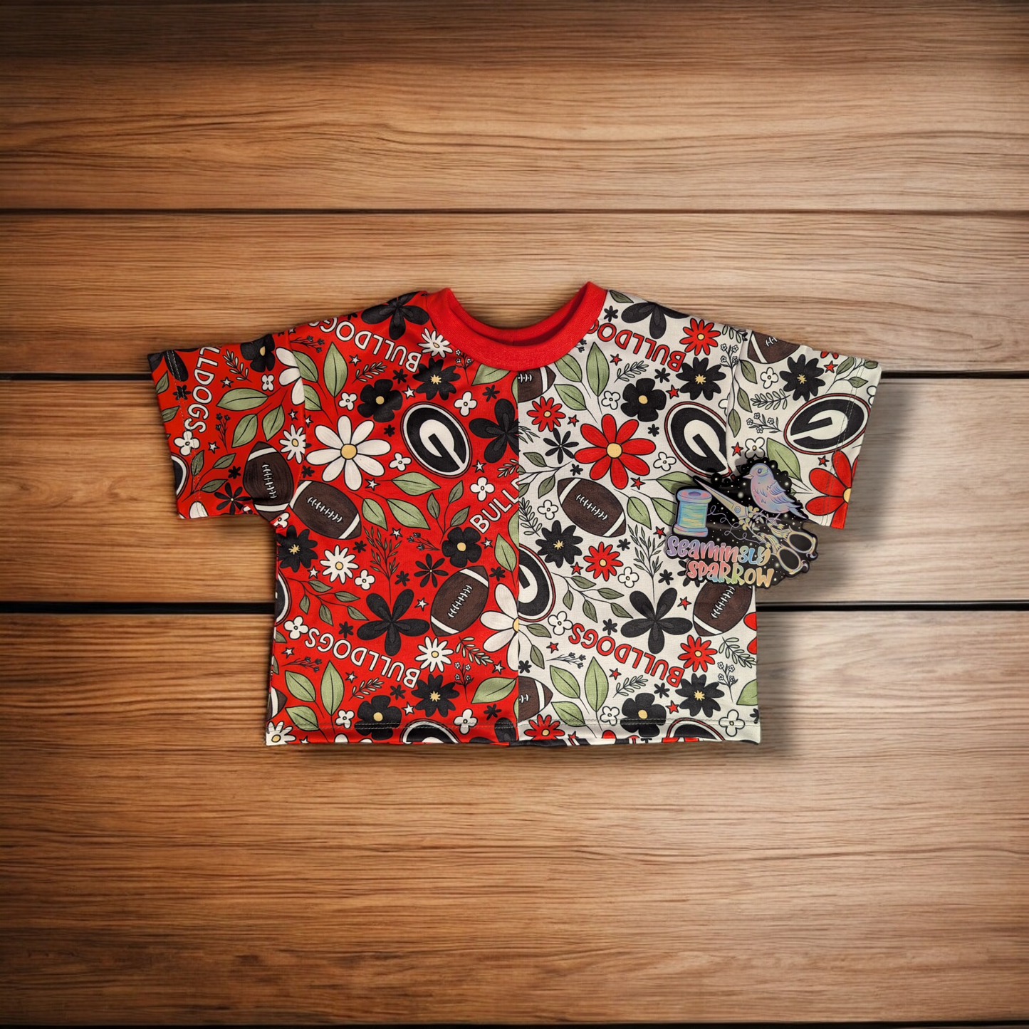 Floral GA Bulldogs - Oversized Crop Colorblock Tee