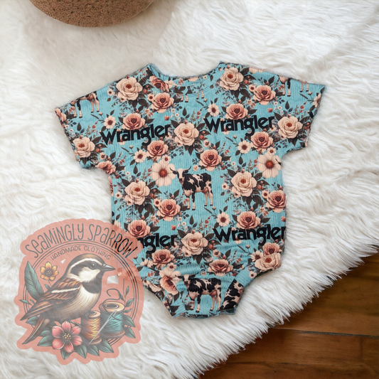 Floral Cows Wrangler Tee Romper